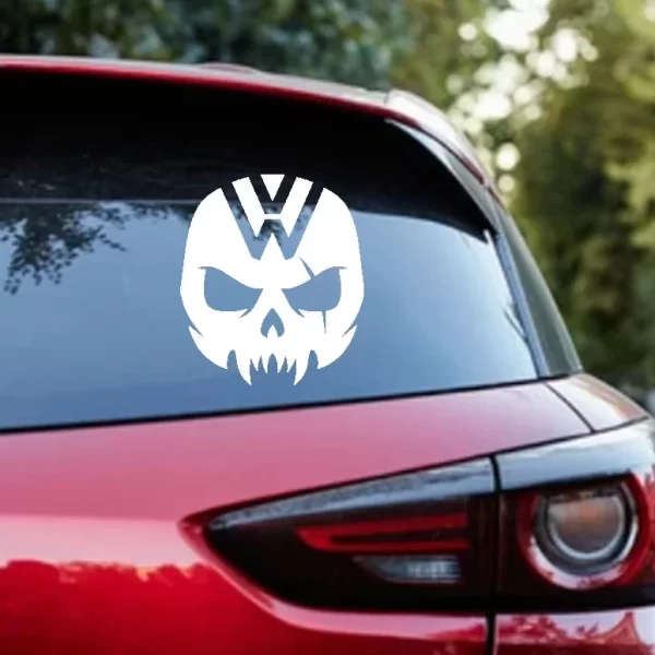 VW vampire skull car sticker white