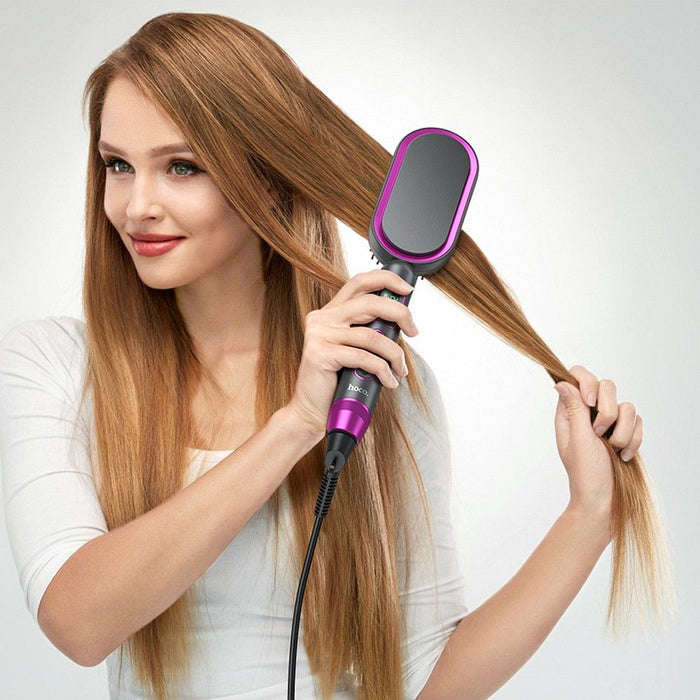 2-in-1 HOCO HP44 Hair Straightener Brush For Women | PTC Fast Heating | LCD Display | Auto Shut-Off