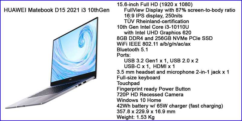 *BARGAIN BUY*AS NEW HUAWEI MATEBOOK D15 10th GEN i3, 8GB RAM, 256SSD-WORTH 12k-GRAB IT @ JUST R6999!
