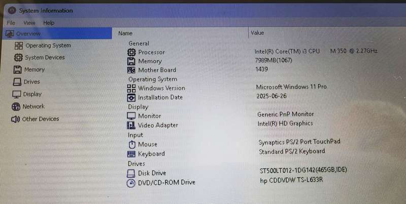 HP G52 i3 Laptop 8Gb RAM 500Gb Hdd