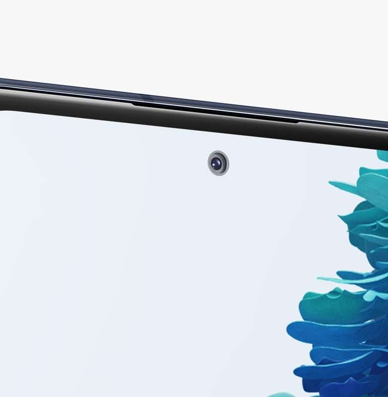 The Front Camera inside the Infinity-O Display on Galaxy S20 FE 5G in Cloud Navy.