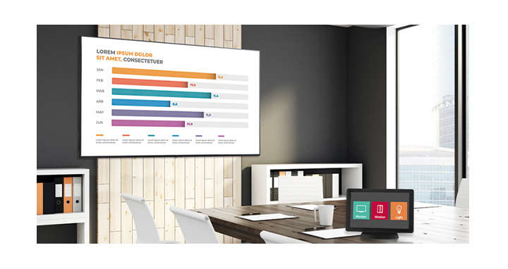 There are one in the meeting rooms with the signage and one of AV control system which helps users control the UL3J series.