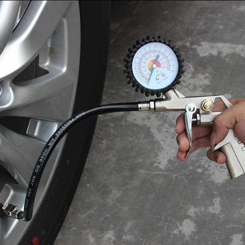 220 Psi Lock On Tire Inflator Air Pressure Gauge Pistol Chuck Hose Car/Bike Auto