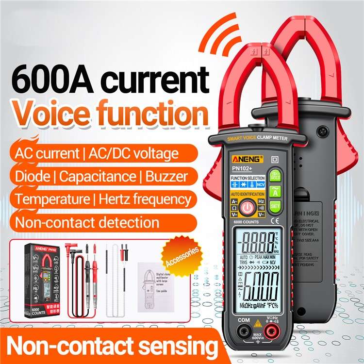 ANENG PN102+ AC Current and AC / DC Voltage Tester Voice Broadcast Reading Digital Clamp Meter with