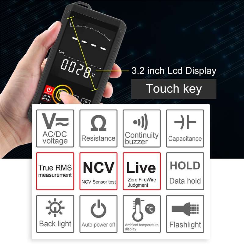 KAEMEASU KM-DM06A Auto Recognition EBTN Display Mini Digital Multimeter with Touch Screen, DC / AC V