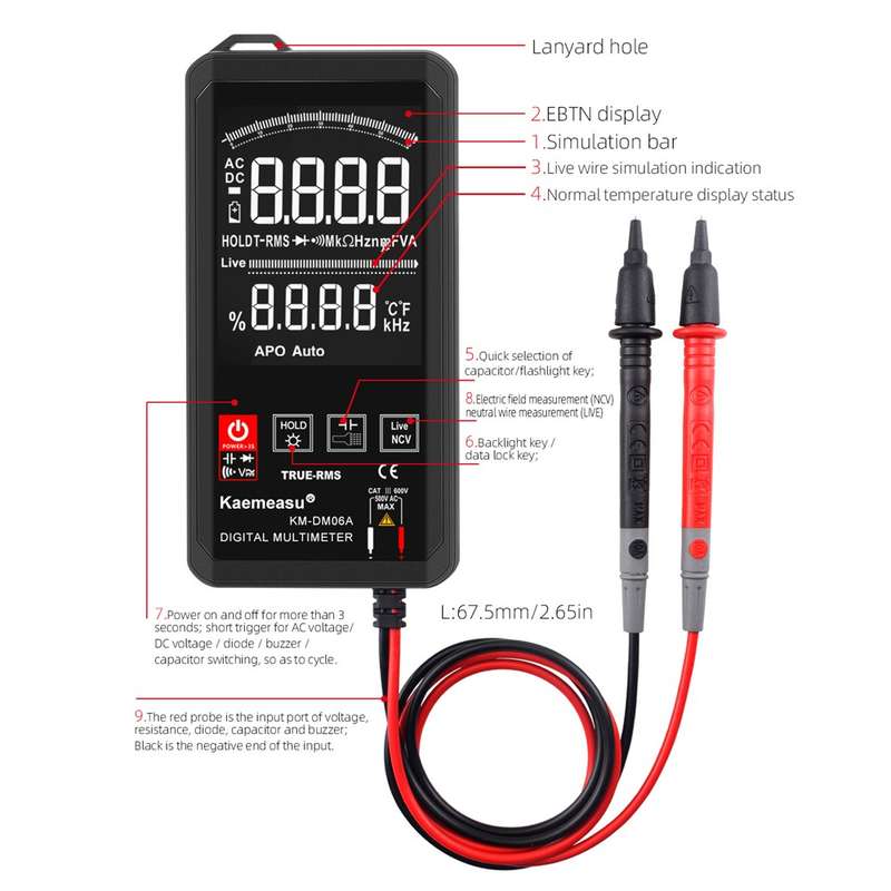 KAEMEASU KM-DM06A Auto Recognition EBTN Display Mini Digital Multimeter with Touch Screen, DC / AC V