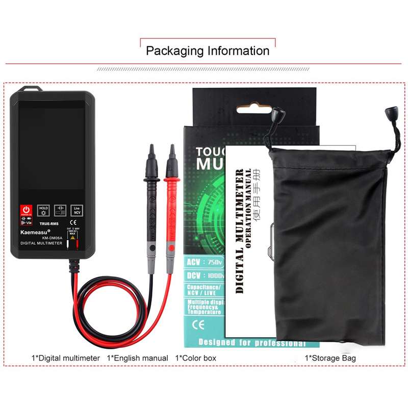 KAEMEASU KM-DM06A Auto Recognition EBTN Display Mini Digital Multimeter with Touch Screen, DC / AC V