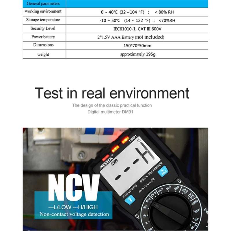 MESTEK DM91 1999 Count High Precision Digital Multimeter AC / DC Voltmeter