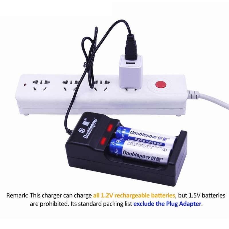 DOUBLEPOW DP-UK22 2-Slot USB Fast Charger for 1.2V AA/AAA Ni-MH/Ni-CD Rechargeable Battery