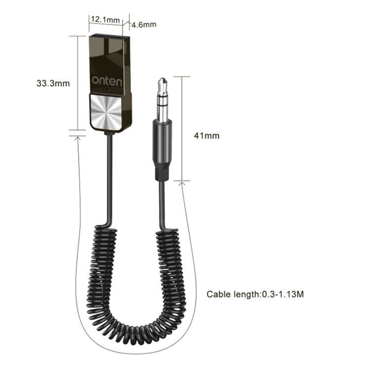 ONTEN OTN-BT101 USB to 3.5mm Jack Spring Cable Wireless Bluetooth Audio Adapter