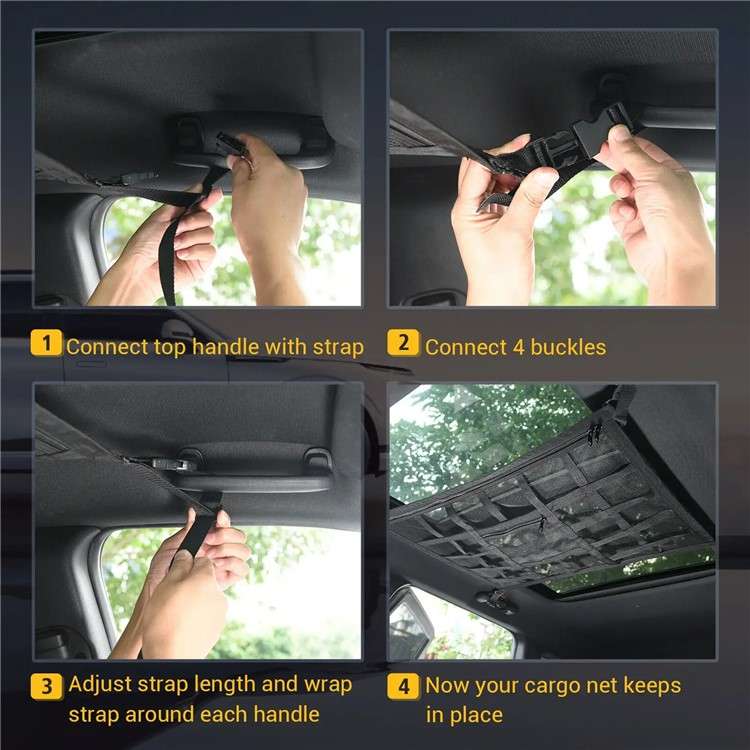 70x50cm Double-Layer Car Roof Storage Net Pocket Vehicle Interior Roof Storage Mesh Organizer