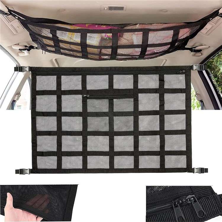 70x50cm Double-Layer Car Roof Storage Net Pocket Vehicle Interior Roof Storage Mesh Organizer