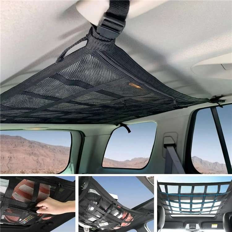 70x50cm Double-Layer Car Roof Storage Net Pocket Vehicle Interior Roof Storage Mesh Organizer