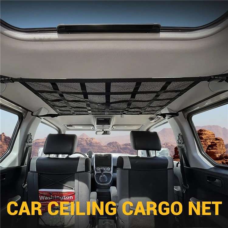 70x50cm Double-Layer Car Roof Storage Net Pocket Vehicle Interior Roof Storage Mesh Organizer