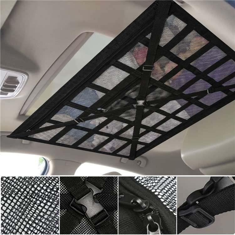 70x50cm Double-Layer Car Roof Storage Net Pocket Vehicle Interior Roof Storage Mesh Organizer