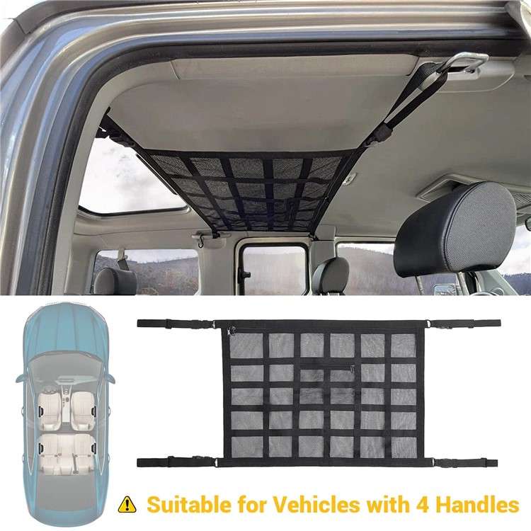 70x50cm Double-Layer Car Roof Storage Net Pocket Vehicle Interior Roof Storage Mesh Organizer