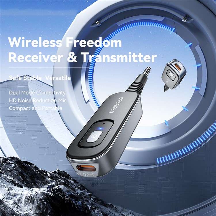 ESSAGER EBT51-LX0G-P Car Audio Bluetooth Transmitter Receiver 3.5mm Aux Adapter for Speaker Amplifie