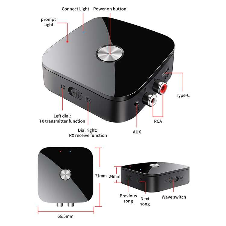 T69 2-in-1 Bluetooth 5.3 APTX Adaptive Receiver Transmitter Wireless Audio Adapter