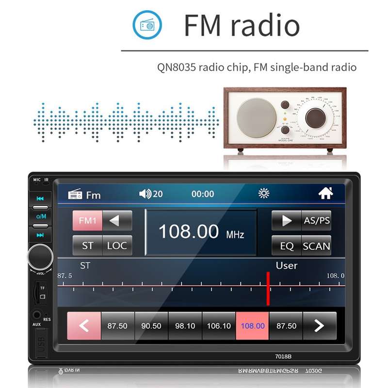 7018B Car Stereo Receiver 7-inch Touch Screen Multimedia Bluetooth Mirror Link USB / TF MP5 Player