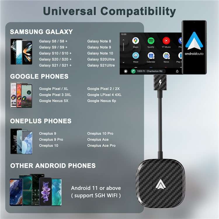 THT-020-4+ Wireless Car Player Adapter Wired to Wireless Android Auto Car Play Converter Support USB