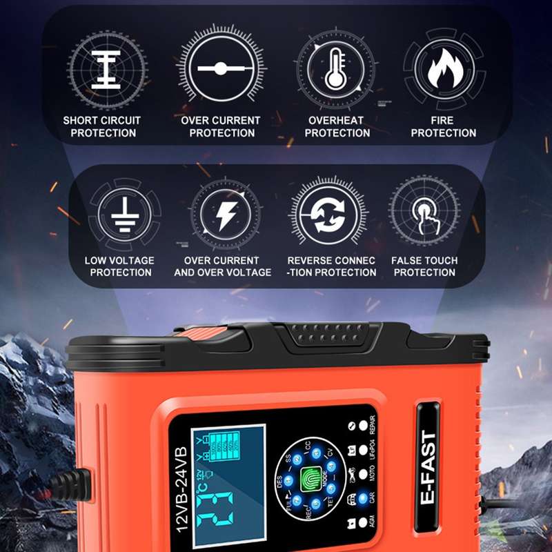 E-FAST TK500 12V / 24V 7-Stage Intelligent Battery Charger Car Truck Lead-Acid Battery Restore Charg