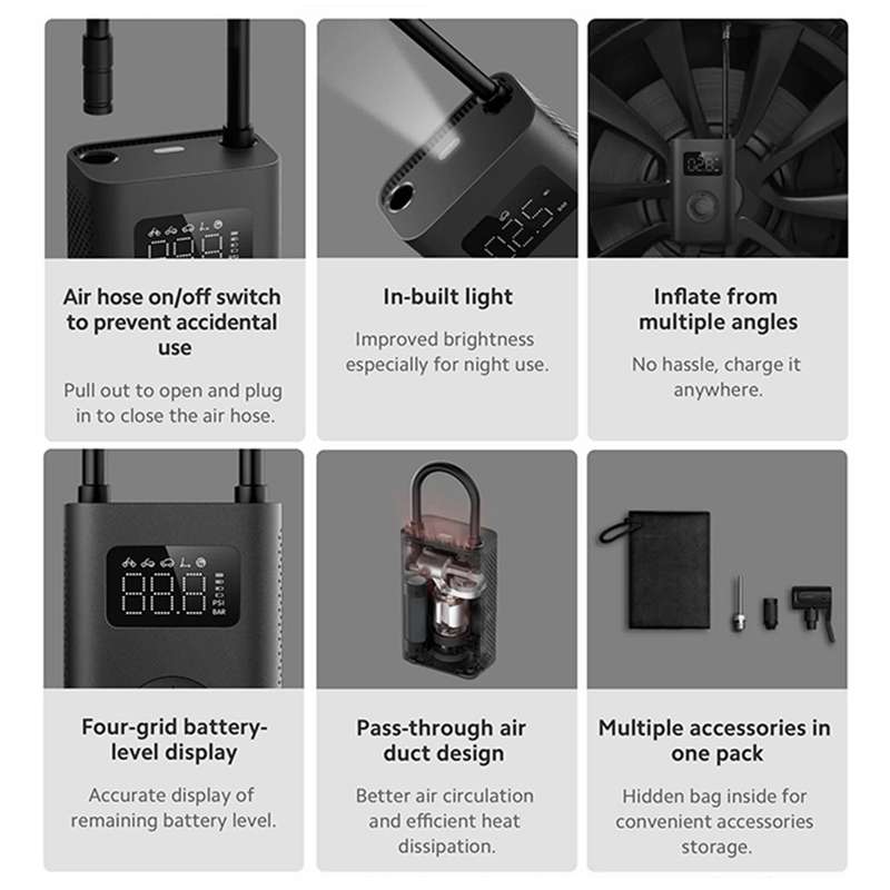 XIAOMI MIJIA MJCQB06QW Portable Car Electric Air Compressor 2 Mini Air Pump 150PSI Inflator with LED
