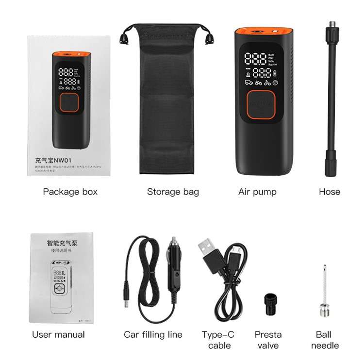 NW01-SP Tire Inflator Portable Air Compressor Air Pump for Car Motorcycle