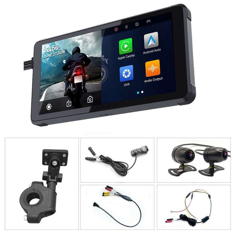 F83 6.25-inch Screen Motorbike Camcorder DVR Bluetooth Carplay Motorcycle Dual Lens Video Recorder