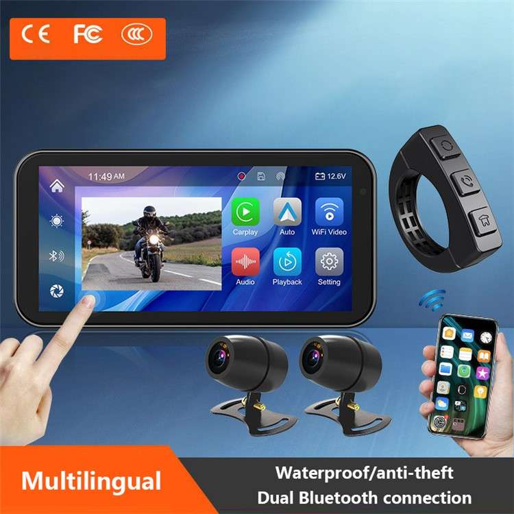 F83 6.25-inch Screen Motorbike Camcorder DVR Bluetooth Carplay Motorcycle Dual Lens Video Recorder
