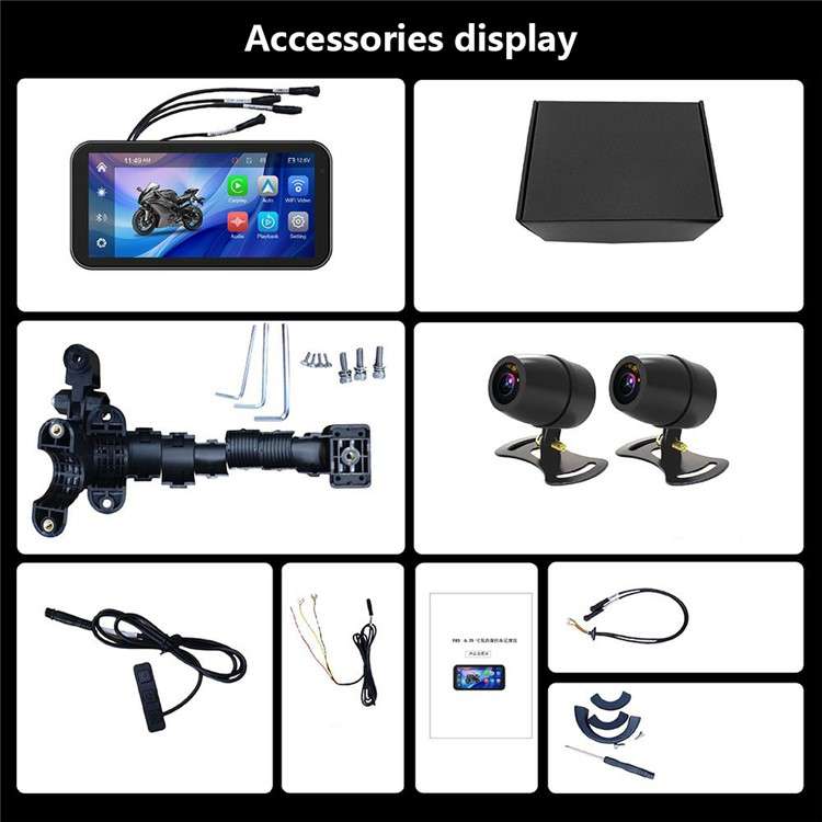 F83 6.25-inch Screen Motorbike Camcorder DVR Bluetooth Carplay Motorcycle Dual Lens Video Recorder