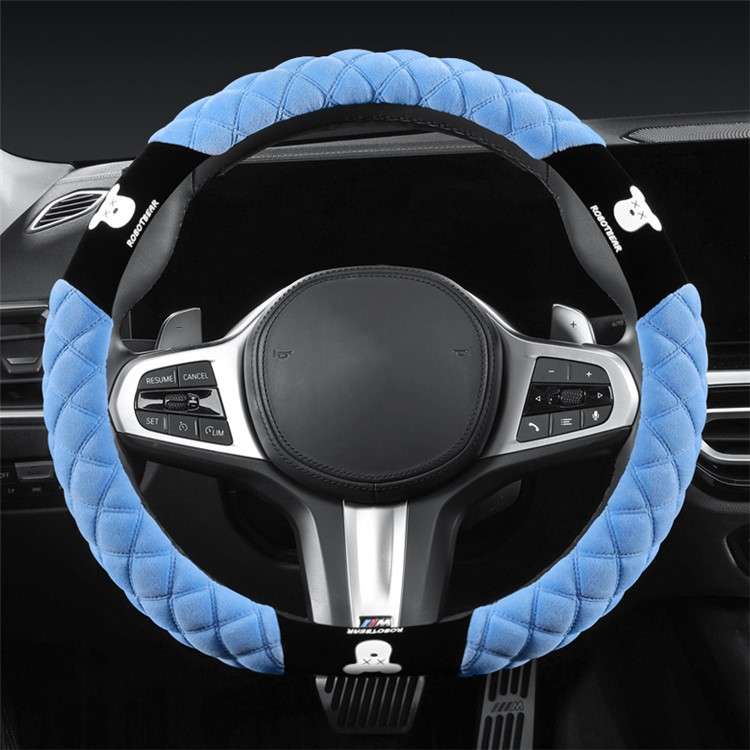 38cm D-shape Car Steering Wheel Cover Winter Fluffy Bear Steering Wheel Protector
