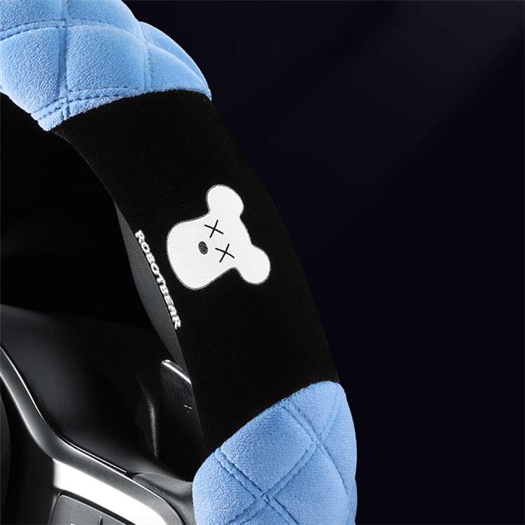 38cm D-shape Car Steering Wheel Cover Winter Fluffy Bear Steering Wheel Protector