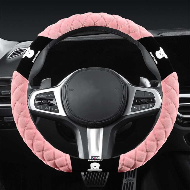 38cm D-shape Car Steering Wheel Cover Winter Fluffy Bear Steering Wheel Protector
