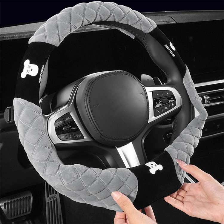 38cm D-shape Car Steering Wheel Cover Winter Fluffy Bear Steering Wheel Protector