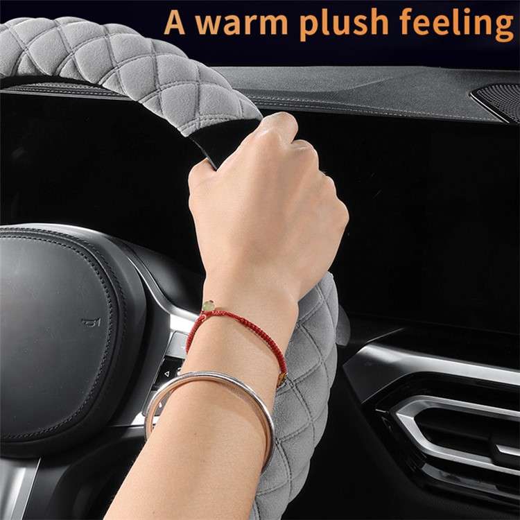 38cm D-shape Car Steering Wheel Cover Winter Fluffy Bear Steering Wheel Protector