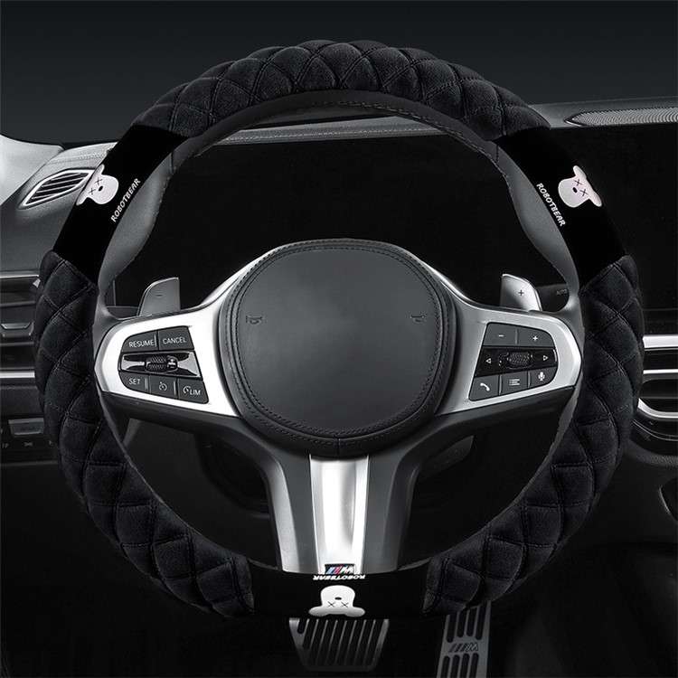 38cm D-shape Car Steering Wheel Cover Winter Fluffy Bear Steering Wheel Protector