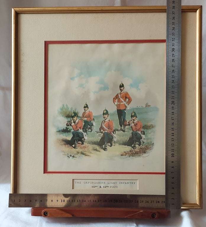 Colour etching military print of the Oxfordshire Light Infantry ( 43rd & 52nd Foot) by Richard Si...