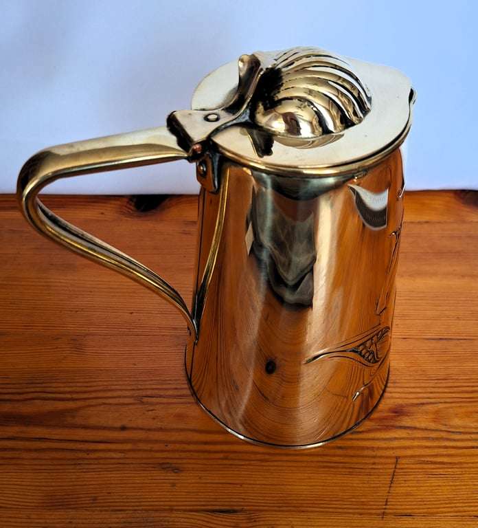 Rare - Antique  - Solid Brass - Art Nouveau - Lidded Jug - Honeysuckle Design - Joseph Sankey & S...