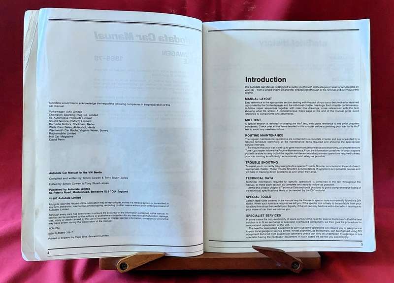 Autodata Volkswagen Beetle Manual 1968 - 1978 -`Simon Cowen & Tony Stuart-Jones