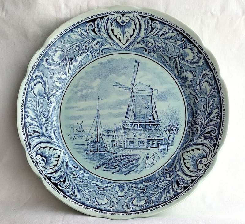 Boch Delft Blue wall plate -depicting Windmills and  sailing boats