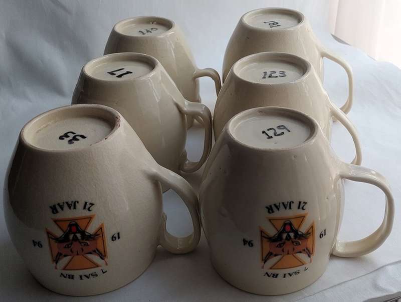 1 Set of 6 - Off - 7 SAI Battalion - Mugs - 1994 Celebrating 21 Years since established