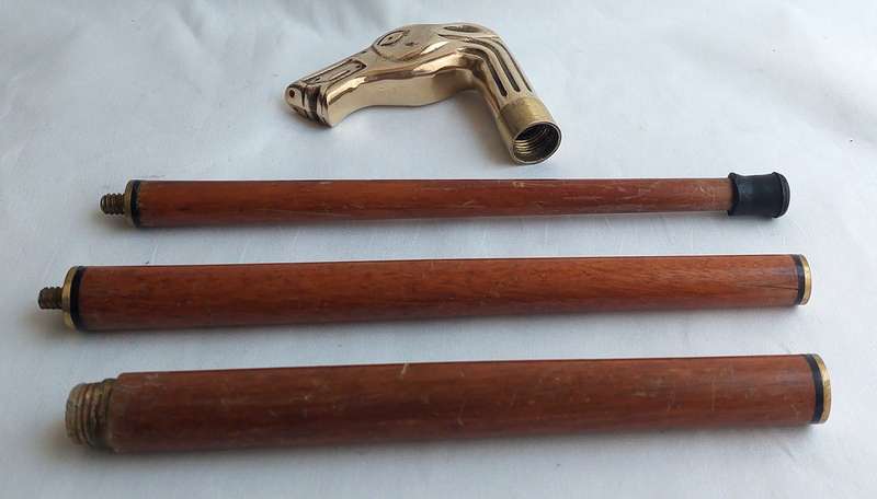 Vintage walking stick with brass crutch in shape of a horse's head
