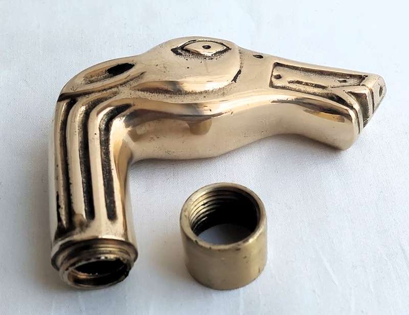 Vintage walking stick with brass crutch in shape of a horse's head