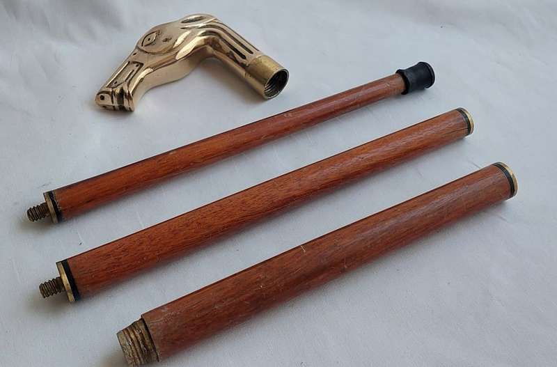 Vintage walking stick with brass crutch in shape of a horse's head