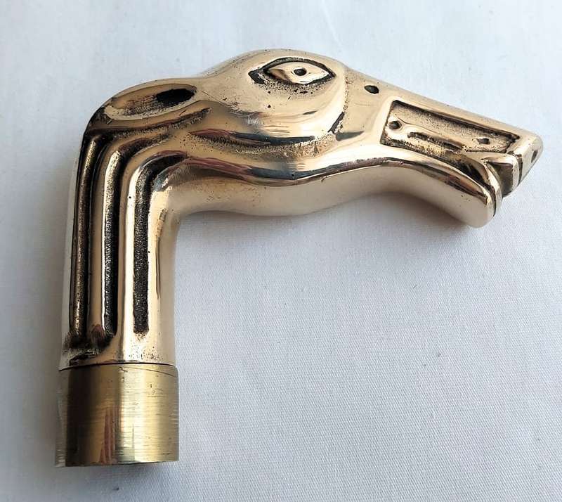 Vintage walking stick with brass crutch in shape of a horse's head