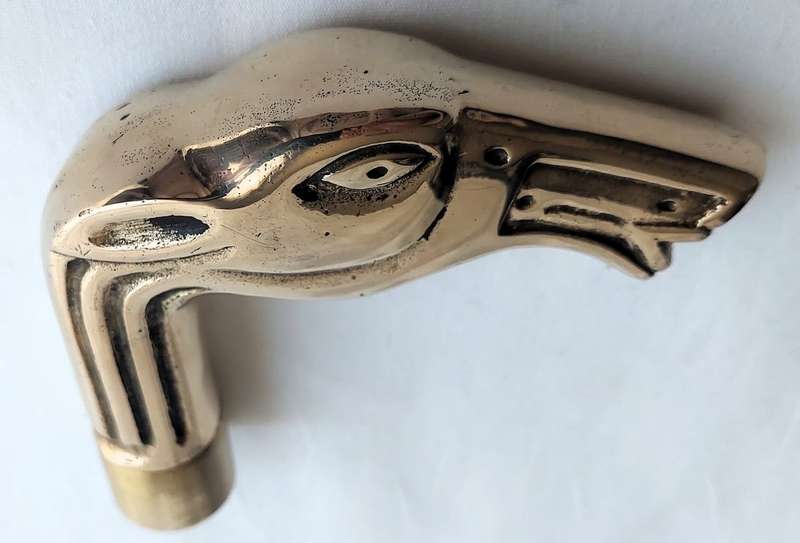 Vintage walking stick with brass crutch in shape of a horse's head