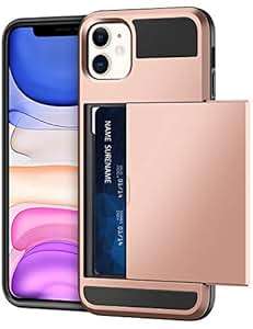 Vunake Case Iphone 11 Case Wallet Case Card Slot Armor Shockproof Case Iphone 11 Car (Rose gold)