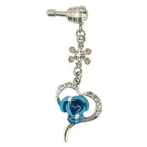 Vandot 3.5mm Universal Crystal Diamond Blue Rose Flower Lover Heart Shape Dustproof Plug (Blue Rose)