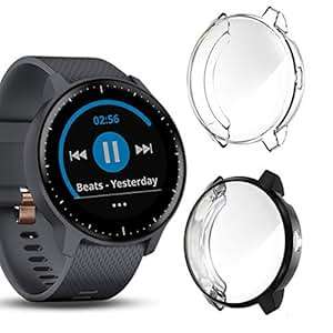 Anzela 2 PACK Compatible Garmin Vivoactive 3 Music Screen Protector Case Soft Plated T (black)