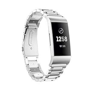 GOSETH compatible Fitbit Charge 3/Fitbit Charge 3 SE Strap Adjustable Stainless Steel Metal Replacem